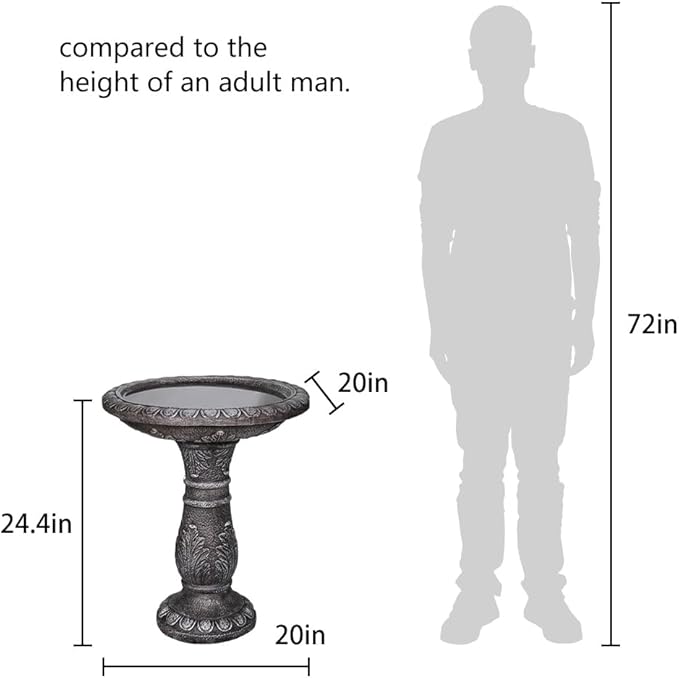 Concrete Bird Bath for Outdoors - 24.4" H * 20" Φ Bird Bath for Outside, Classical Birdbath Patio Decor