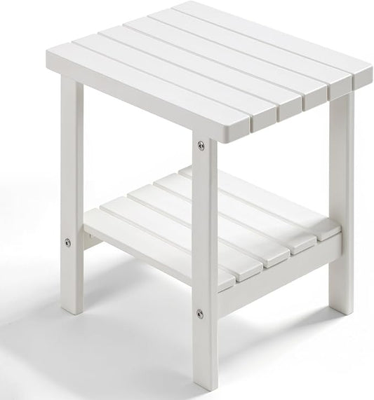 PASAMIC 2-Tier Adirondack Square Side Table, 17" HDPE Outdoor Side Tables, Weather Resistant End Table for Patio, Backyard, Pool, Indoor Companion, Beach, Easy Maintenance (White)