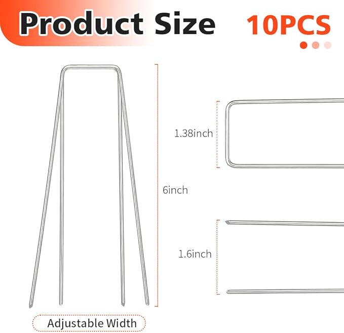 Landscape Staples, Galvanized Garden Stakes, Plant Cover Staples, 10 Pack 6 Inch 11 Gauge Garden Staples, Anti-Rust Ground Sod Pins Lawn Yard Stakes for Securing Weed Fabric Irrigation Tubing