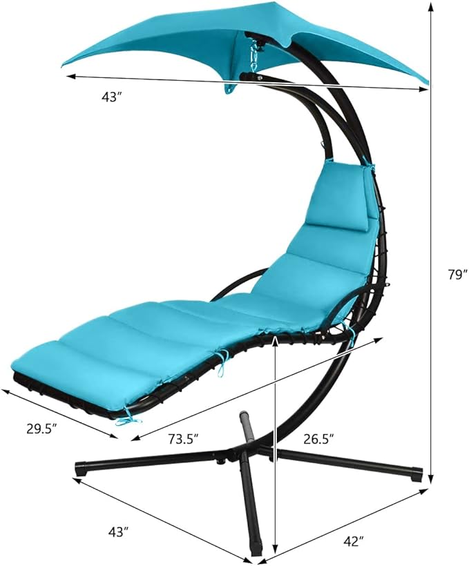 Weatherproof Replacement Cushion Pad and Umbrella for Hanging Lounge Chair Outdoor Chaise Hanging Hammock Chair - Long-Lasting, Fade-Resistant, Quick-Dry, Outdoor Lounge Replacement Set (Light Blue)