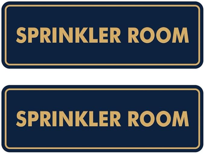 Signs ByLITA Standard Sprinkler Room Sign (Navy Blue/Gold) - Medium 2 Pack