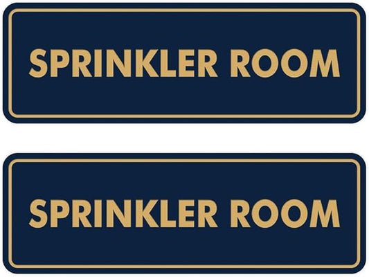 Signs ByLITA Standard Sprinkler Room Sign (Navy Blue/Gold) - Medium 2 Pack
