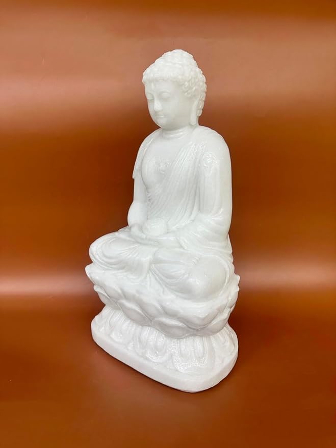 19.7 Inch Large White Marble Amitabha Buddha Sitting On Lotus for Home Decor, Decorative Yoga, Garden, Alter, Prayer Spiritual Living