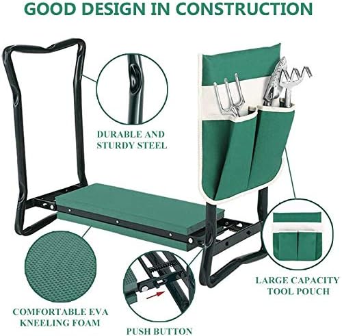 Garden Kneeler and Seat Stool Heavy Duty Garden Folding Bench with Large RemovableTool Pocket Gloves and Soft EVA Kneeling Pad for Gardening Lovers