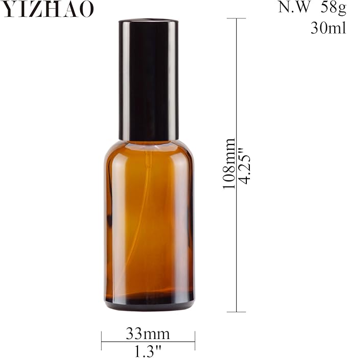 YIZHAO Amber Glass Spray Bottles 1oz, with Small Fine Mist Spray, Metal Cap, Refillable for Essential Oil,Travel,Cleaning,Perfume,Aromatherapy,Makeup – 24 Pcs