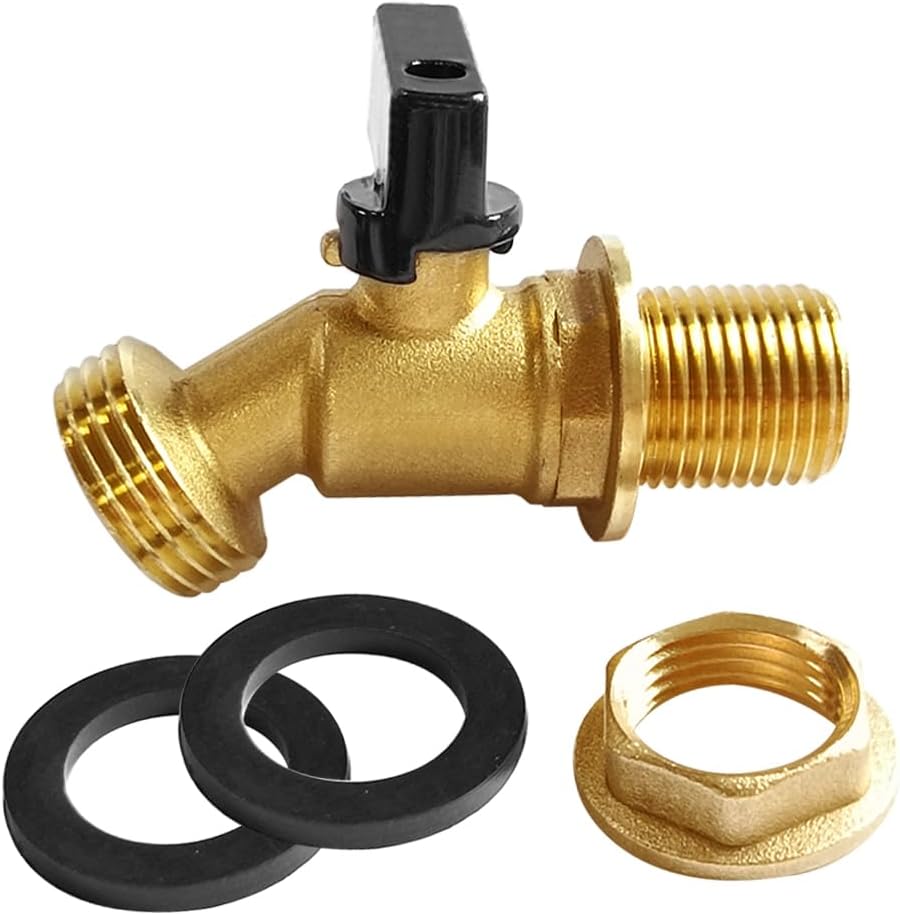 Brass Water Container Rain Barrel Faucets Spigot 3/4" G Male Thread Large Inlet to 3/4" GHT Male Thread Outlet with Quarter Turn Ball Valve Include Bulkhead Fitting and Washers 2PCS