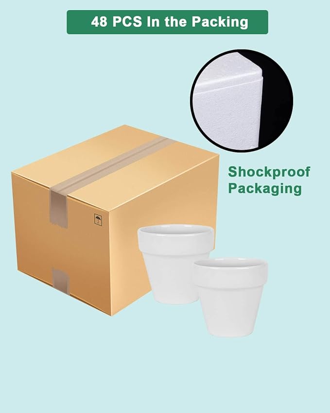 vensovo 48 Pcs 2" Tiny Ceramic Plant Pots with Drainage Hole - White Small Mini Ceramic Pottery Planter Ideal for Indoor/Outdoor Plants, Crafts, Wedding Favors