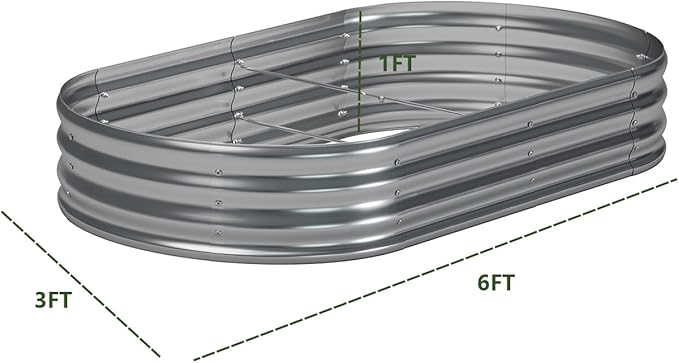 zizin 2 Pack Galvanized Raised Garden Bed Metal Oval Raised Garden Beds Outdoor Planter Box for Vegetables (6x3x1FT, Silver)