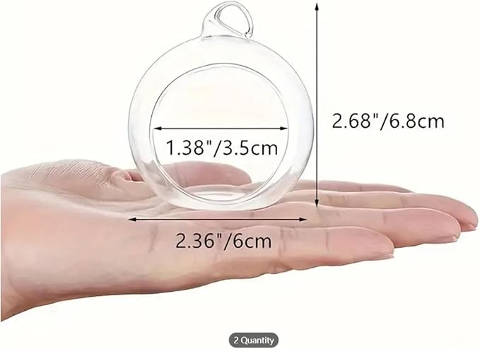 2.36"/ 6cm Hanging Tealight Candle Holder Glass Globes Air Plant Orb Glass Candlestick Lights Terrariums Candles Terrarium Vase Containers Home Decor Indoor Outdoor Garden DIY Gifts (30)