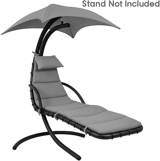 Weatherproof Replacement Cushion Pad and Umbrella for Hanging Lounge Chair Outdoor Chaise Hanging Hammock Chair - Long-Lasting, Fade-Resistant, Quick-Dry, Outdoor Lounge Replacement Set (Gray)