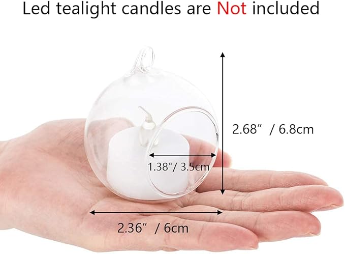 Nuptio 24 Pcs Hanging Glass Tealight Holder Globe 2.36" Diameter, Tea Light Candle Holders Wedding Christmas Halloween Home DIY Gifts, Garden Hanging Ornaments Outdoor Candle Holders