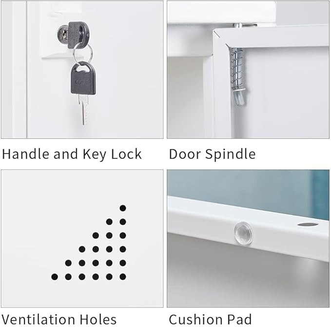 Student Locker Organizer, Multi-Door Steel Locker, Small Locking Cabinet Storage Organizer, Office File Cabinet, Home Locker, Gym Locker, Metal Storage Locker (3 Door, White)