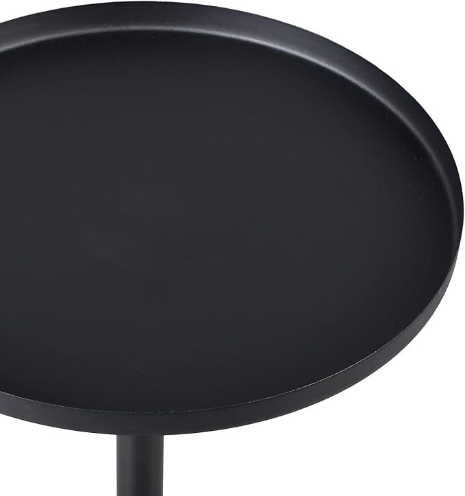 Outdoor Side Table,Tray Metal Sofa End Table, Accent Coffee Table, Adjustable Height, Waterproof and Anti-Rust Outdoor&Indoor Snack Table, Black (Round Top)