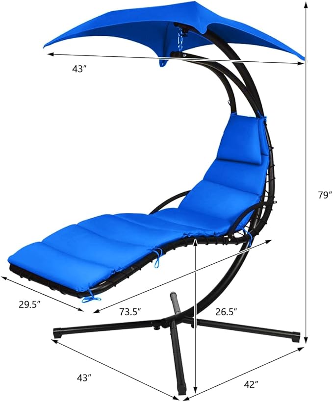 Weatherproof Replacement Cushion Pad and Umbrella for Hanging Lounge Chair Outdoor Chaise Hanging Hammock Chair - Long-Lasting, Fade-Resistant, Quick-Dry, Outdoor Lounge Replacement Set (Blue)