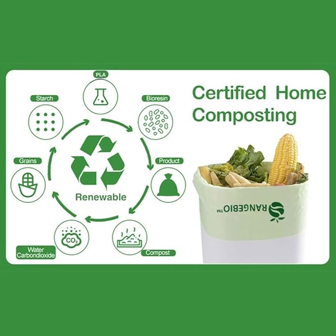 6~8 Gallon Compostable Trash Bags, 100 Count, Plant-Based Garbage Bags for Kitchen, Bathroom, Office & Food Waste – Durable, Leak-Proof, ASTM D6400 & BPI Certified