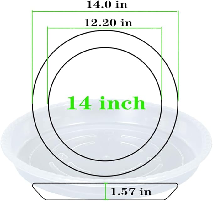 Plant Saucer 2 Pack of 14 inch, Clear Plastic Flower Plant Pot Saucer, Heavy Duty Plant Drip Trays Saucers for Indoor, Plant Water Tray for Planters