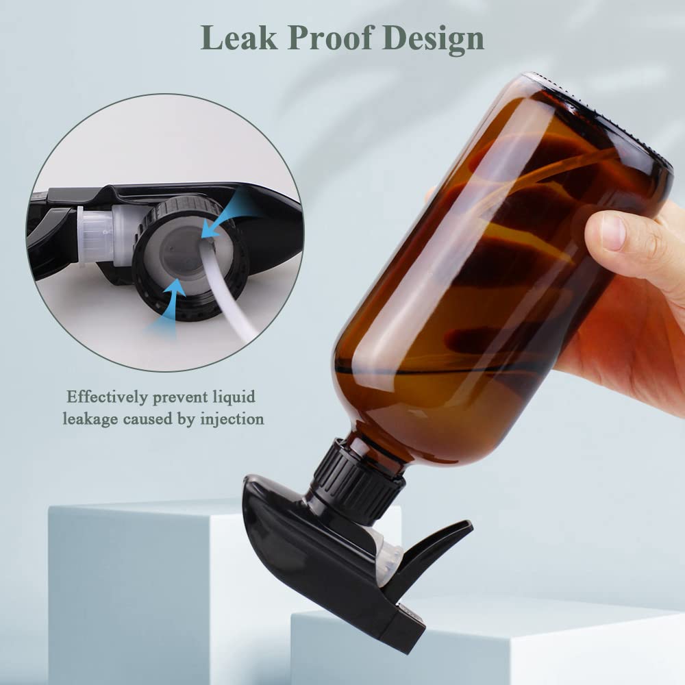 Wedama Amber Glass Spray Bottles, 2 Pack 16 oz Glass Spray Bottles for Cleaning Solutions and Essential Oils, Refillable Empty Spray Bottle with Adjustable Nozzles for Alcohol, Plant and Hair Care