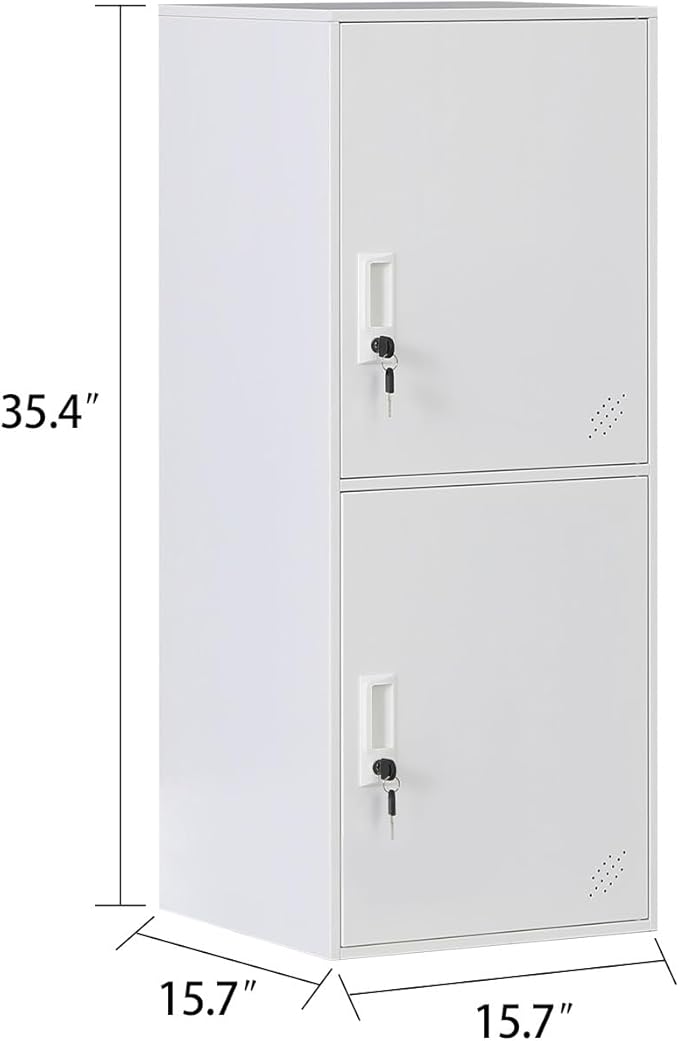 2 Door Metal Vertical Storage Locker for School, Office, Home,Gym,Stackable Steel Storage Cabinet with Lock,Anti-Falling Device. (2 Door, White)