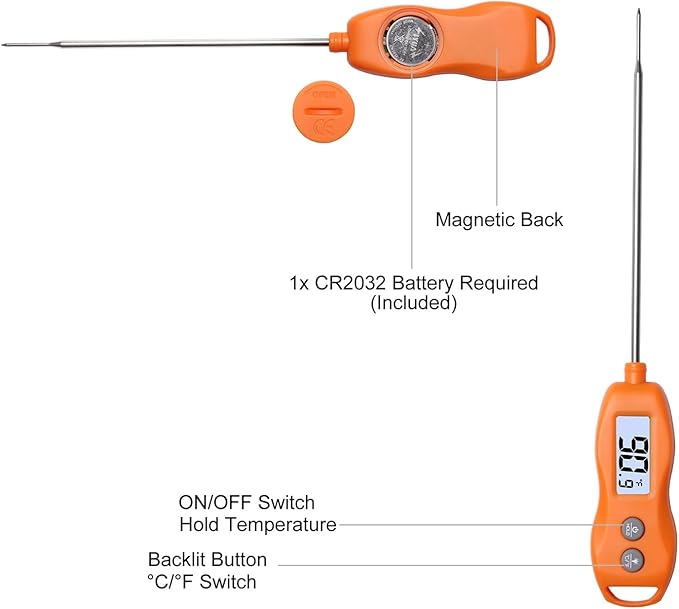 Digital Meat Thermometer Backlight,Waterproof Instant Read Food Thermometer for Cooking Grilling BBQ Baking Liquids Beef Turkey (Orange)