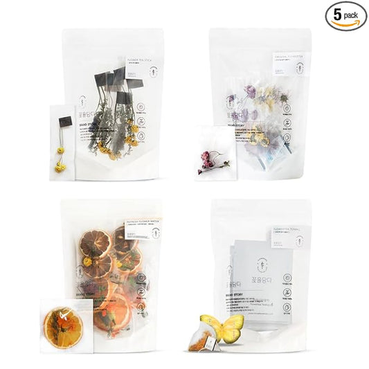 KKOKDAM Tea Sampler Bundle - Loose Leaf Set, Fancy Variety Pack, Blooming Flowers, Korean Tea Sets, Unique Gifts, Loose Leaf Teas - Pack of 4