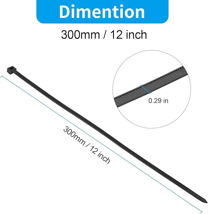 XINGO 12 Inch Black Zip Ties Heavy Duty 1000 Pack, 120 LBS Tensile Strength, Premium Nylon Cable Wire Ties, Self-locking Plastic Ties for Indoor and Outdoor Use