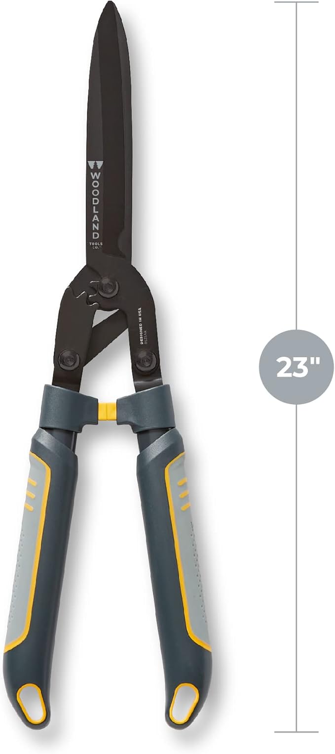 Woodland Tools Super Duty Hedge Shears, 23 Inch Manual Hedge Clippers with 10 Inch Gear-Assist Blades, Power Notch, and Non Stick Coating, Heavy Duty Trimmer for Thick Shrubs and Hedges