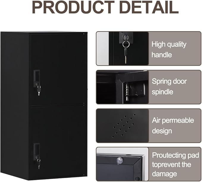 2 Door Vertical Stackable Storage Cabinet with Lock,Anti-Failing Device, Metal Lcoker,Organizer for Office, Home, Gym, School,Employee,Kids. (2D-Black)