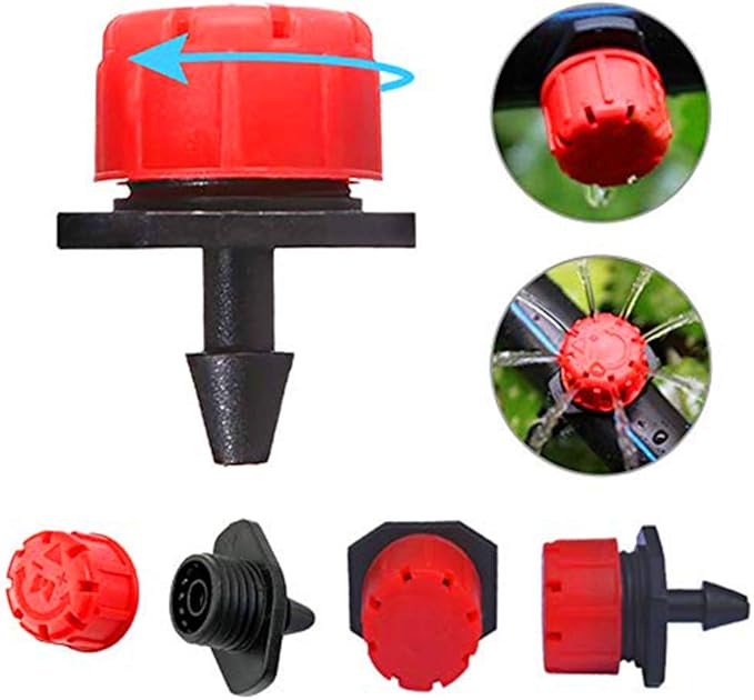 MSDADA 110 Pcs Adjustable Irrigation Drippers Sprinklers Emitter Drip Anti-Clogging Watering System for Flower beds,Gardens, Lawn on 1/4'' Barb