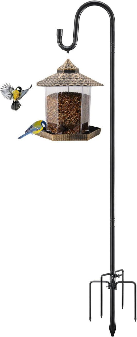 Bird Feeder Pole, 30 Inch & 5/8 Inch Diameter Stainless Steel Heavy Duty Shepherds Hooks for Outdoor to Hang Outdoor Lights with 5 Prongs Base, Rustproof for Garden Decor or Wedding Decors(Black)