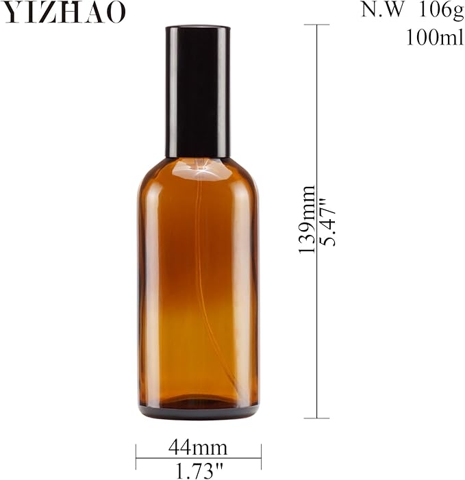 YIZHAO Amber Glass Spray Bottles 4oz, with Small Fine Mist Spray, Metal Cap, Refillable for Essential Oil,Travel,Cleaning,Perfume,Aromatherapy,Makeup – 4 Pcs