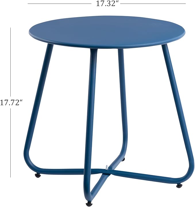 HollyHOME Round Metal Side Table, Rust-Resistant Patio Small Plant Stand, Outdoor 17.32'' Portable End Table for Balconies, Gardens, Living Rooms and Bedrooms, Navy Blue