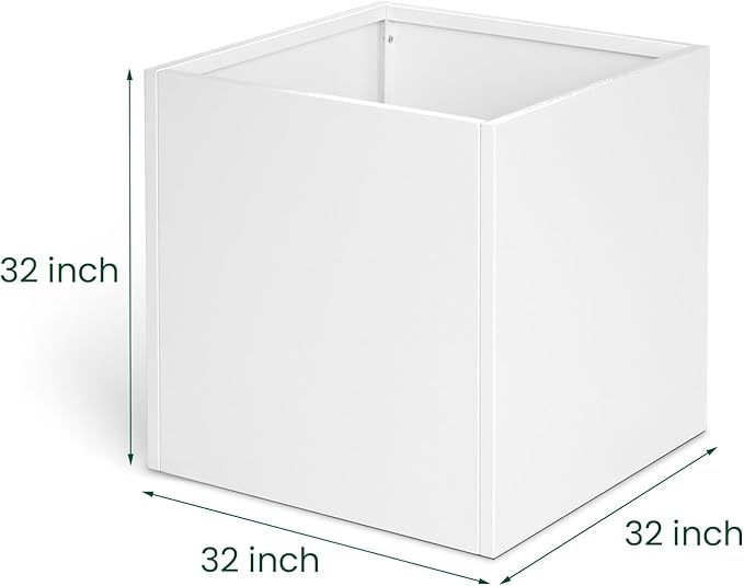 White Steel Planter Square Outdoor Planters Galvanized Steel Planter Box Indoor Metal Large Planters Cube Heavy Duty Flower Pot 32 Inch Modern Commercial Residential for Trees Patio Deck Yard Garden