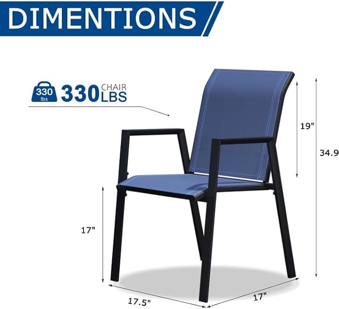 Outdoor Patio Chairs Set of 4, Blue Stackable Outdoor Chairs, Lightweight Patio Set with High Back, Metal Dining Chair for Lawn, Garden, Yard and Deck