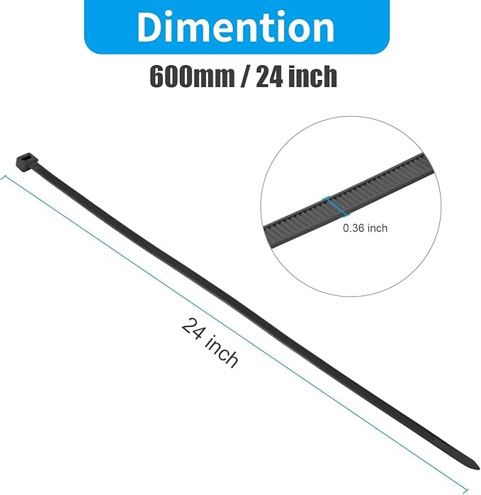 XINGO 24 Inch Black Large Zip Ties Heavy Duty 500 Pack, 200 LBS Ultra Strong Plastic Wire Ties, Large Cable Ties Extra Long Tie Wraps, Indoor and Outdoor UV Resistant