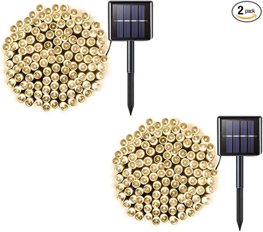 2 Pack 200 LED Solar String Lights, 85.2ft 8 Modes Solar String Lights for Outside, Waterproof and Solar Powered Outdoor String Lights for Holiday Christmas Yard Garden Tree Wedding Party (Warm White)