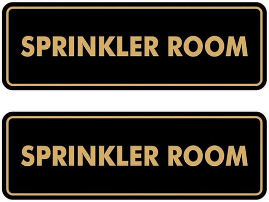 Signs ByLITA Standard Sprinkler Room Sign (Black/Gold) - Small 2 Pack