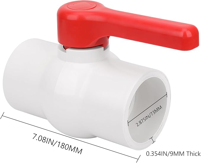 2-1/2" PVC Ball Valve Water Pipe Shut-off Valve Socket with Red T-Handle for Cold Water Supply lines, Irrigation Pipe fitting System(Socket x Socket), 2.50" PVC Water Shut-off Valves Fitting, SCH40