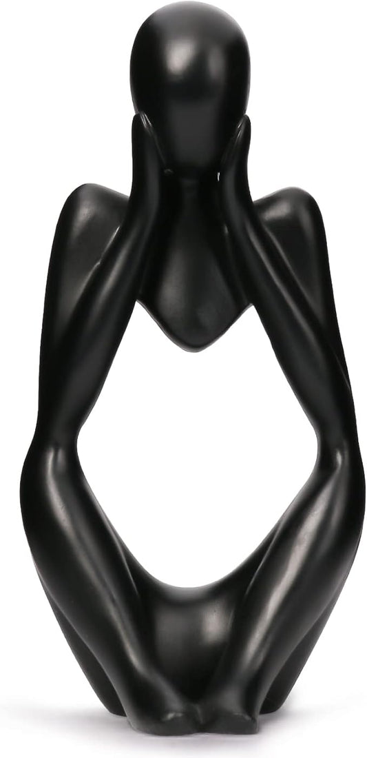 INNOLITES Resin Statue Thinker Style Decoration Abstract Sculptures Collectible Figurines for Home Decor Modern Office Shelf Desktop (Black-Focus)