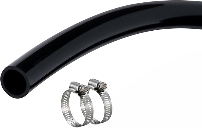 1/2" id - 25ft Black Vinyl Tubing Flexible PVC Tube Hybrid Hose Transfer Water Fuel Gas for Pond Fountain Garden Waterfall, Durable and Safe, with 2 Hose Clamps