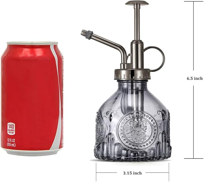 Glass Plant Mister Spray Bottle, Vintage Plant Water Spritzer, Succulent Spray Bottle with Top Pump, Small Glass Sprayer Mister Watering Can for Indoor Outdoor Houseplant - Grey