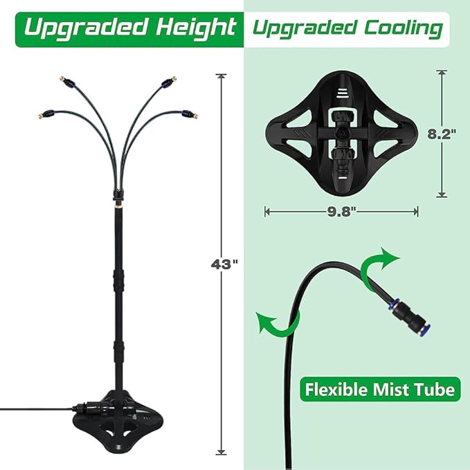 UR FOREST Updated Standing Misting Cooling System 26.2FT (8M) Misting Line + 4 Brass Misting Nozzles,2 Height Option, Stand Mister Hose for Outside Outdoor Patio, Pet Cooling, Kids Water Playing-BLACK