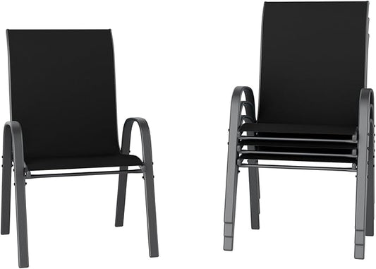 UDPATIO Patio Chairs Set of 4, Stackable Outdoor Dining Chairs with High Back, Breathable Textilene Fabric Outdoor Chair All Weather, 350LBS Capacity for Garden, Backyard (Black)