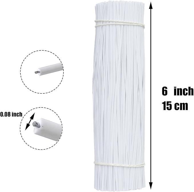 1000 pcs 6 inch White Cable Twist Ties Plastic Twist Ties with Rugged Metal Innercores Reusable Fastening Cable Cord Wire Ties