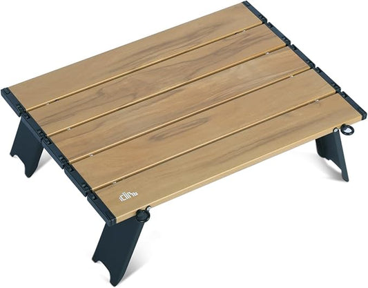 iClimb Ultralight Compact Mini Beach Picnic Folding Alu. Table with Carry Bag, Two Size (Nature - S)