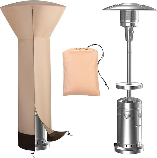 Vailge Patio Heater Covers with Zipper and Storage Bag,Heavy Duty 600D Oxford Waterproof Outdoor Heater Cover Wind-Resistant Dustproof UV-Resistant,Beige & Brown,89'' Height x 33" Dome x 19" Base