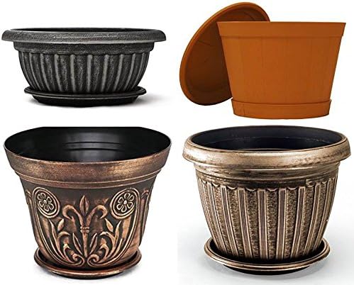 11" Decorative Heavy Duty Tray/Saucer (2 Pack) Rustic Medieval/French Country Look, Pot/Planter Base for Indoor/Outdoor Decor Use. Long Lasting, Reusable Light Weight (11 inches, Copper)