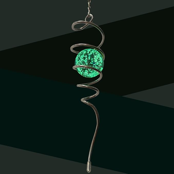 Glow in The Dark Gazing Ball Spiral Tail,Wind Spinner Tail Yard Art Decor,Hanging Rotating Sun Catcher Wind Spinners Stabilizer,Indoor Outdoor Garden Decoration Christmas Ornament-13in