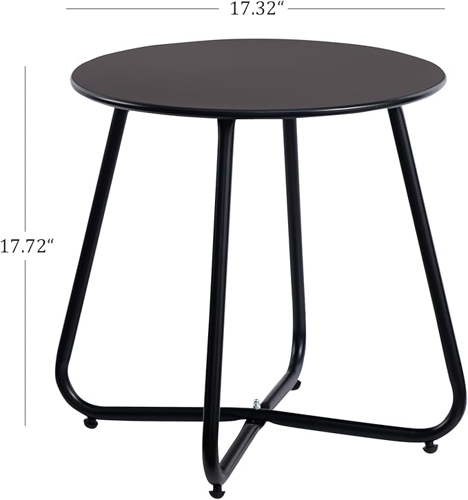 HollyHOME Round Metal Side Table, Rust-Resistant Patio Small Plant Stand, Outdoor 17.32'' Portable End Table for Balconies, Gardens, Living Rooms and Bedrooms, Black