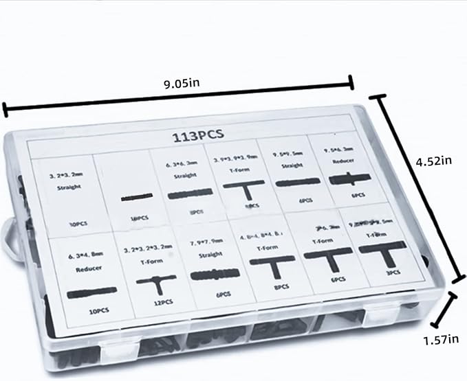 zipelo 113 Pieces Barbed Connectors, Car Quick Coupling Water Jet Tube, Drip Irrigation Fittings Kit, Water Hose Connector, Straight Barbs Tees Reducer Types, Garden Lawn Irrigation System