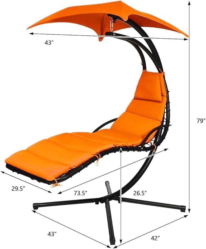 Weatherproof Replacement Cushion Pad and Umbrella for Hanging Lounge Chair Outdoor Chaise Hanging Hammock Chair - Long-Lasting, Fade-Resistant, Quick-Dry, Outdoor Lounge Replacement Set (Orange)